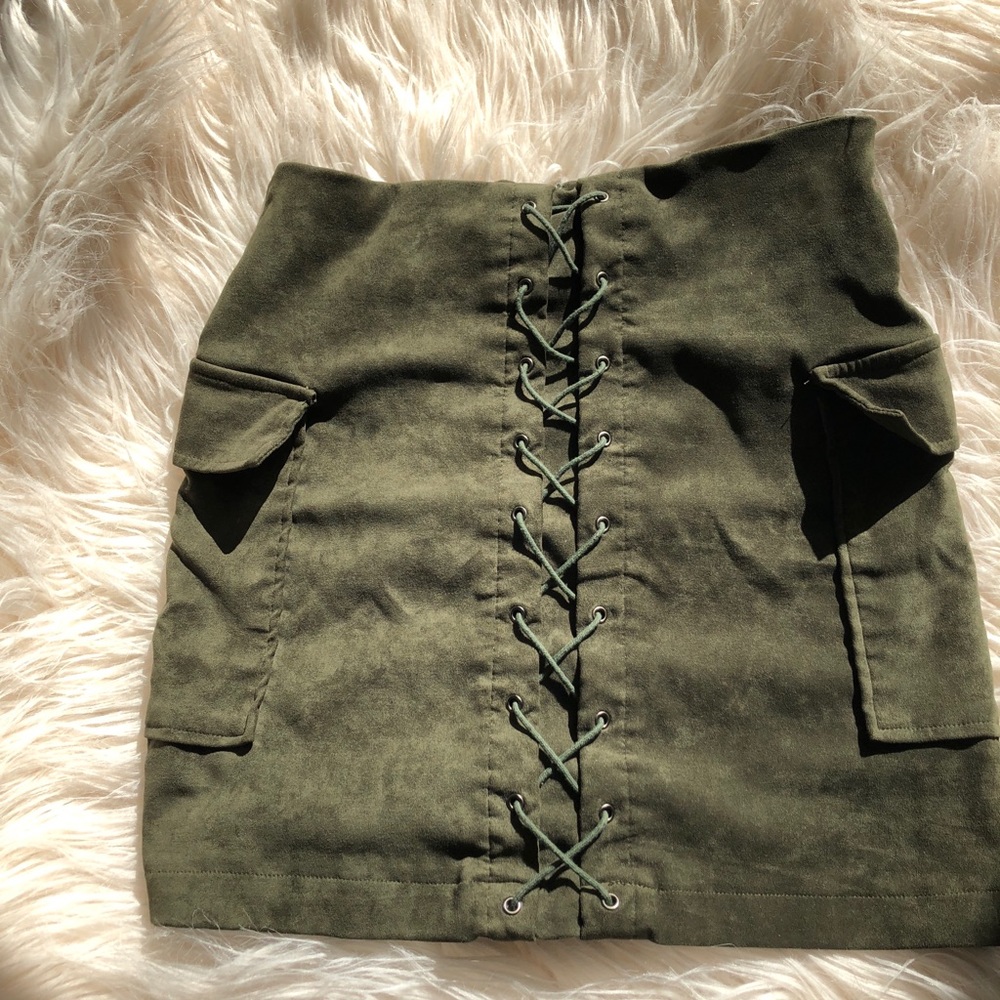 Faux Suede Lace Up Akira Skirt